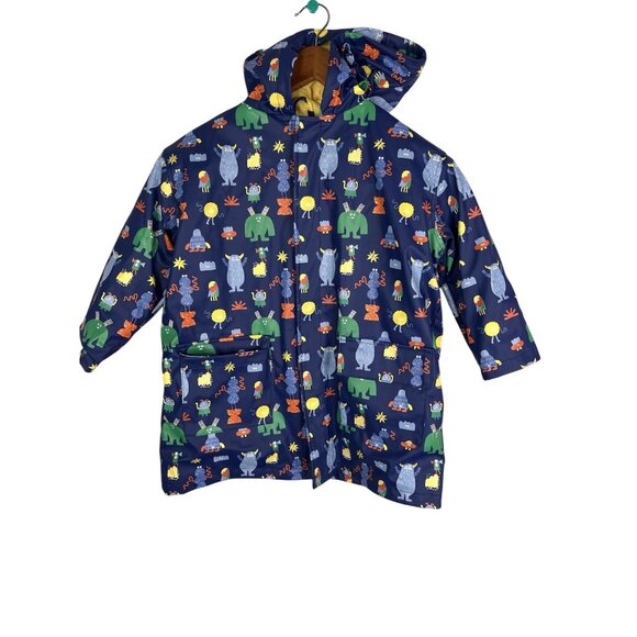 MAGNETIC ME Kid's Blue Monster Print Magnetic Hooded Rain Coat 5Y - Picture 1 of 5